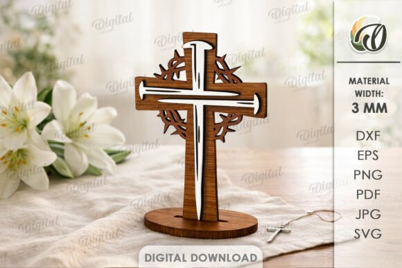 3D Christian Standing Cross Laser Cut for Home Decor Branding