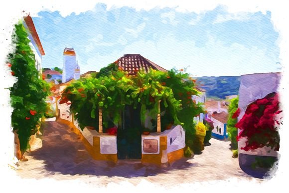 Óbidos Portugal Exquisite Watercolor: Premium Illustrations for Brand Identity